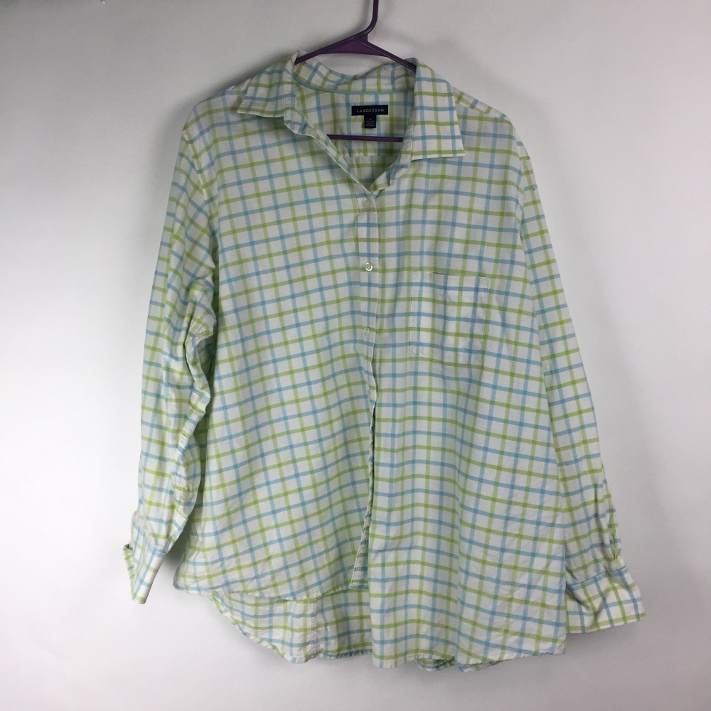 Land's End Button Checked Button Down Shirt 3X